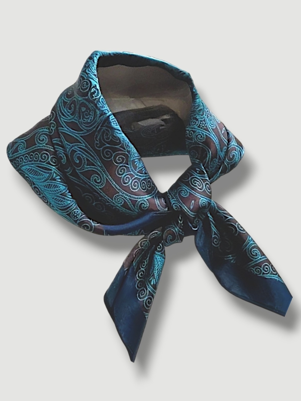 🧣Satiny-Feel Brown, Blue & Teal Paisley Neck Scarf , Headband, Bag Accessory